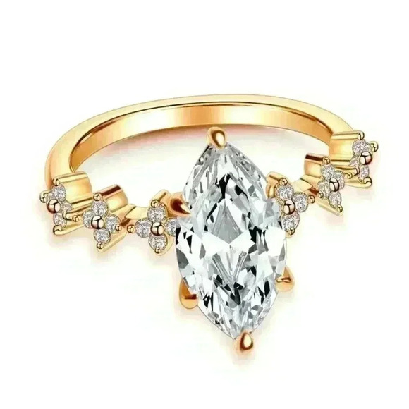New 18k Gold Over Sterling Silver Diamond Marquise Ring - Picture 1 of 4